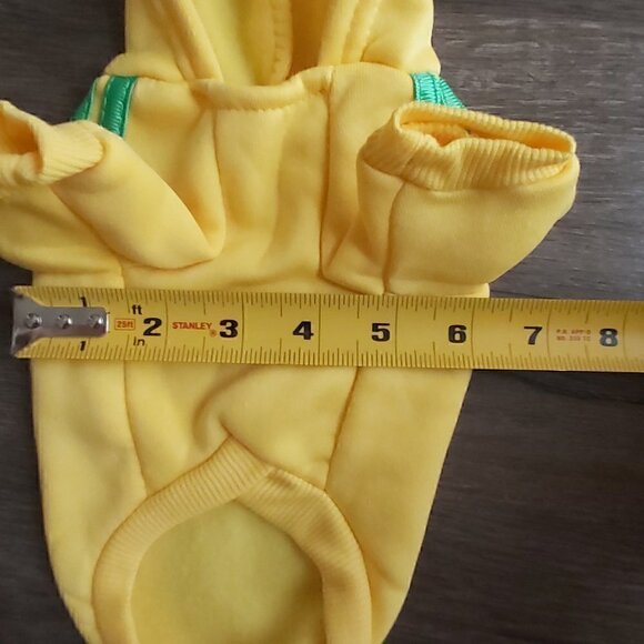 SMALL Yellow "DOGANGEL" Dog Shirt Hoodie With Green Stripes On the Front Legs - Picture 3 of 5